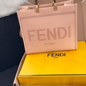 Fendi Pink Leather Roma Tote with Gold-Tone Hardware